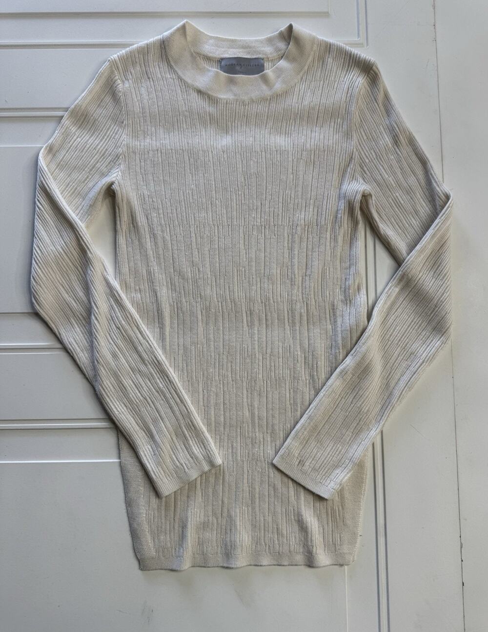 Modern Citizen Womens Sz S Long Sleeve Sweater Mini Dress Cream Bodycon Textured